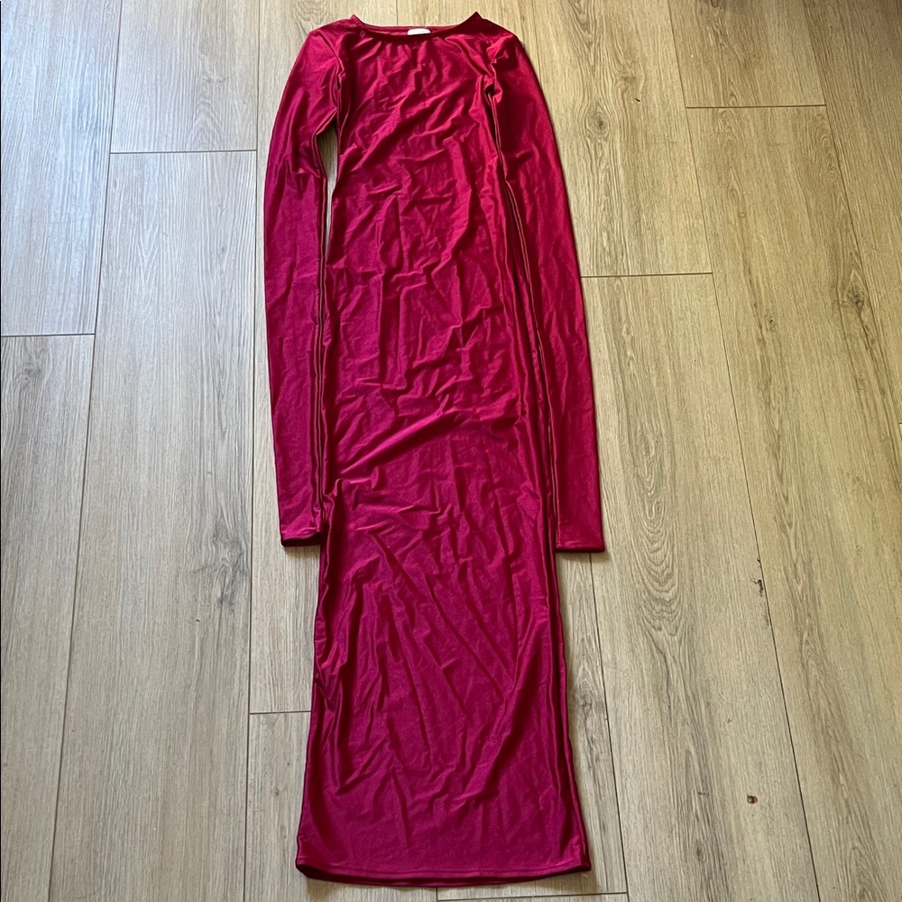 MARBL Pink Berry Long Skim Dress Size XS NWOT Vibrant Red Long Sleeve Dress